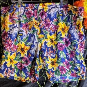 VTG Retro Lacoste Flower Print Lined Swim Trunks
